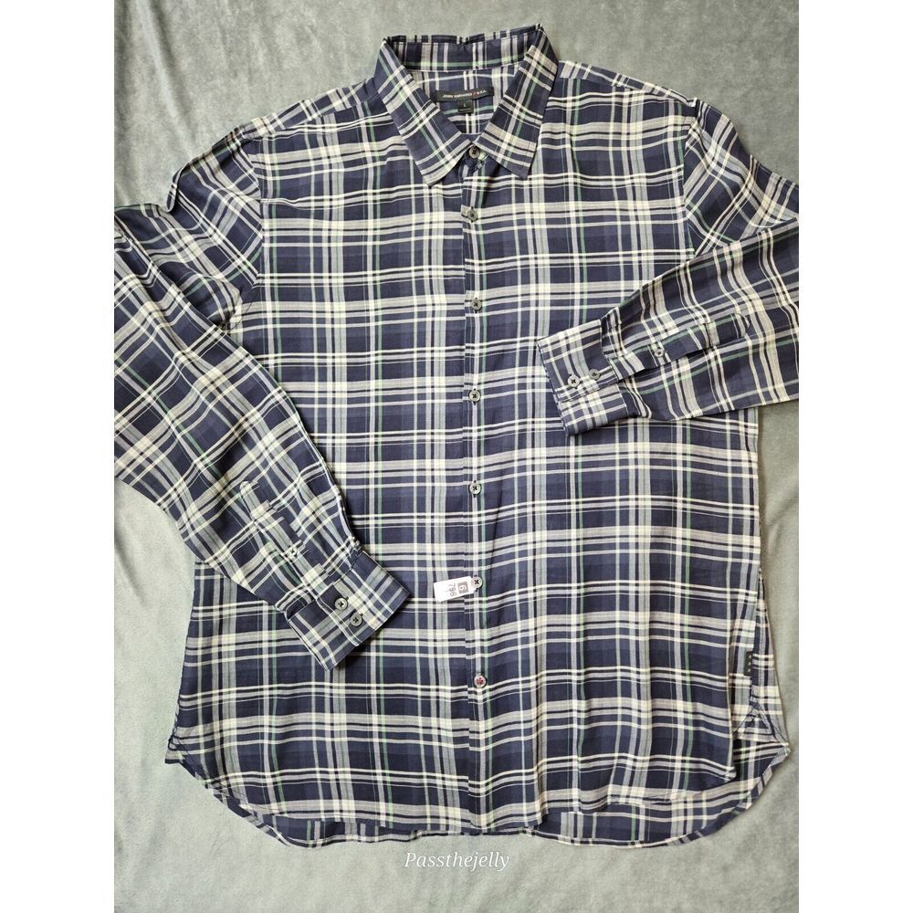 John Varvatos Shirt Mens Large Window Check Star Plaid Comfort Cotton Dress